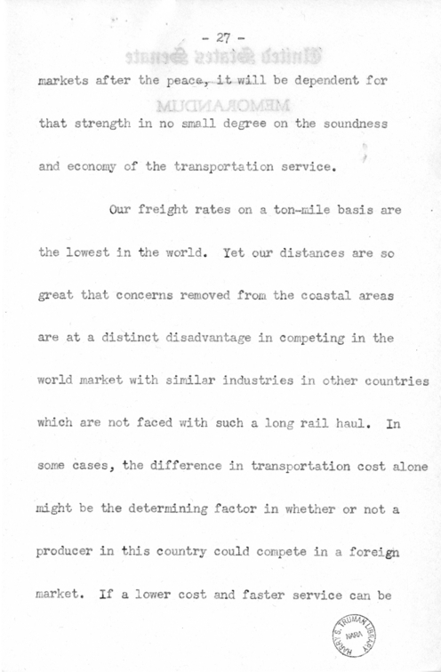 Speech of Senator Harry S. Truman Before the Traffic Club at Reading, Pennsylvania