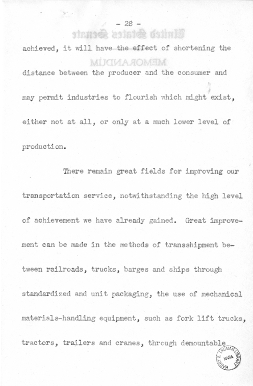 Speech of Senator Harry S. Truman Before the Traffic Club at Reading, Pennsylvania
