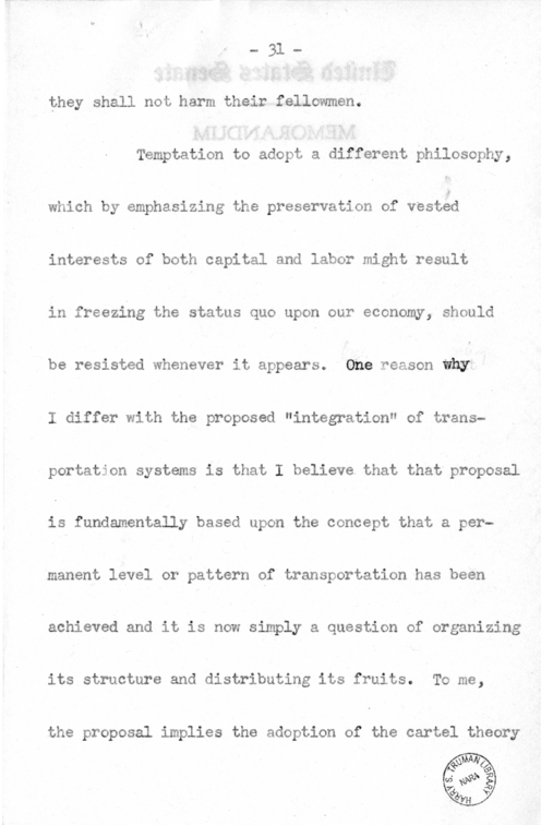 Speech of Senator Harry S. Truman Before the Traffic Club at Reading, Pennsylvania