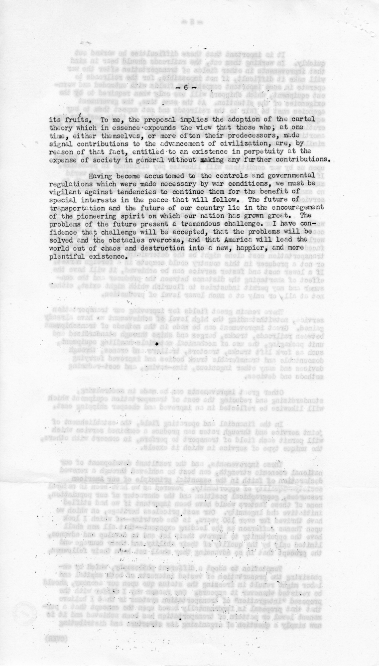 Speech of Senator Harry S. Truman Before the Traffic Club at Reading, Pennsylvania