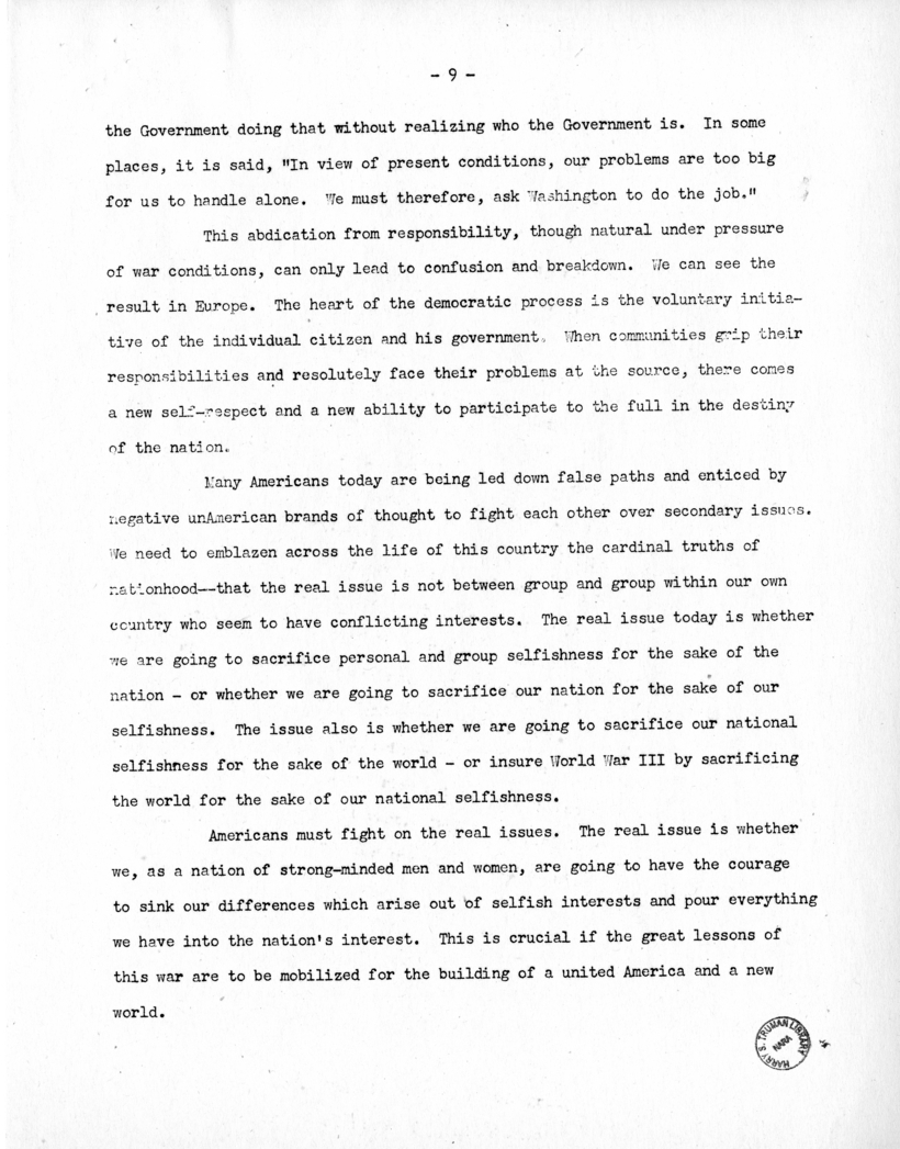 Speech of Senator Harry S. Truman Before the 180th Anniversary Dinner of the Zion Lodge at Detroit, Michigan