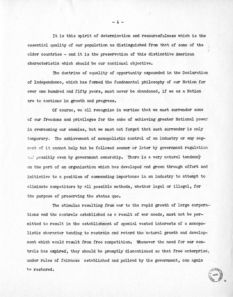 Speech of Senator Harry S. Truman Before the Allegheny Chapter of the Pennsylvania Motor Truck Association at Pittsburgh, Pennsylvania