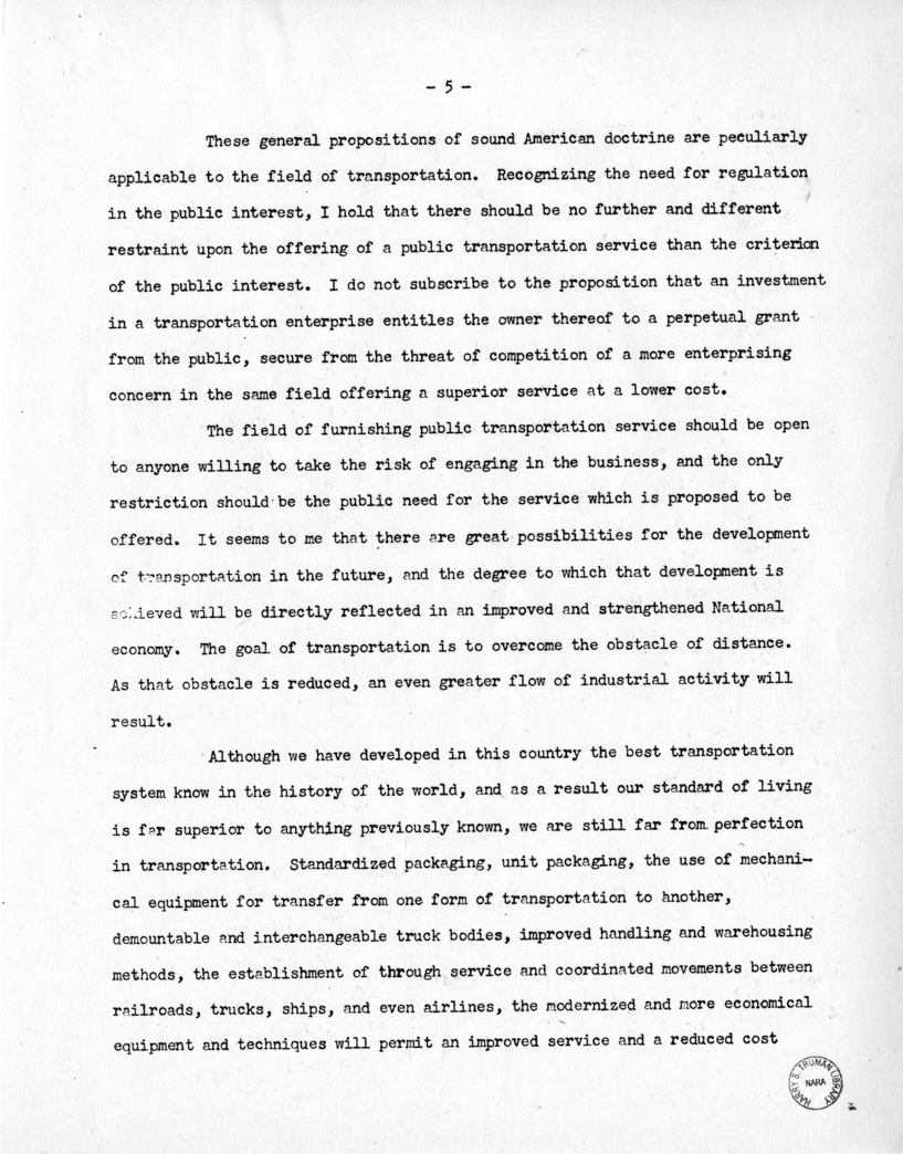 Speech of Senator Harry S. Truman Before the Allegheny Chapter of the Pennsylvania Motor Truck Association at Pittsburgh, Pennsylvania