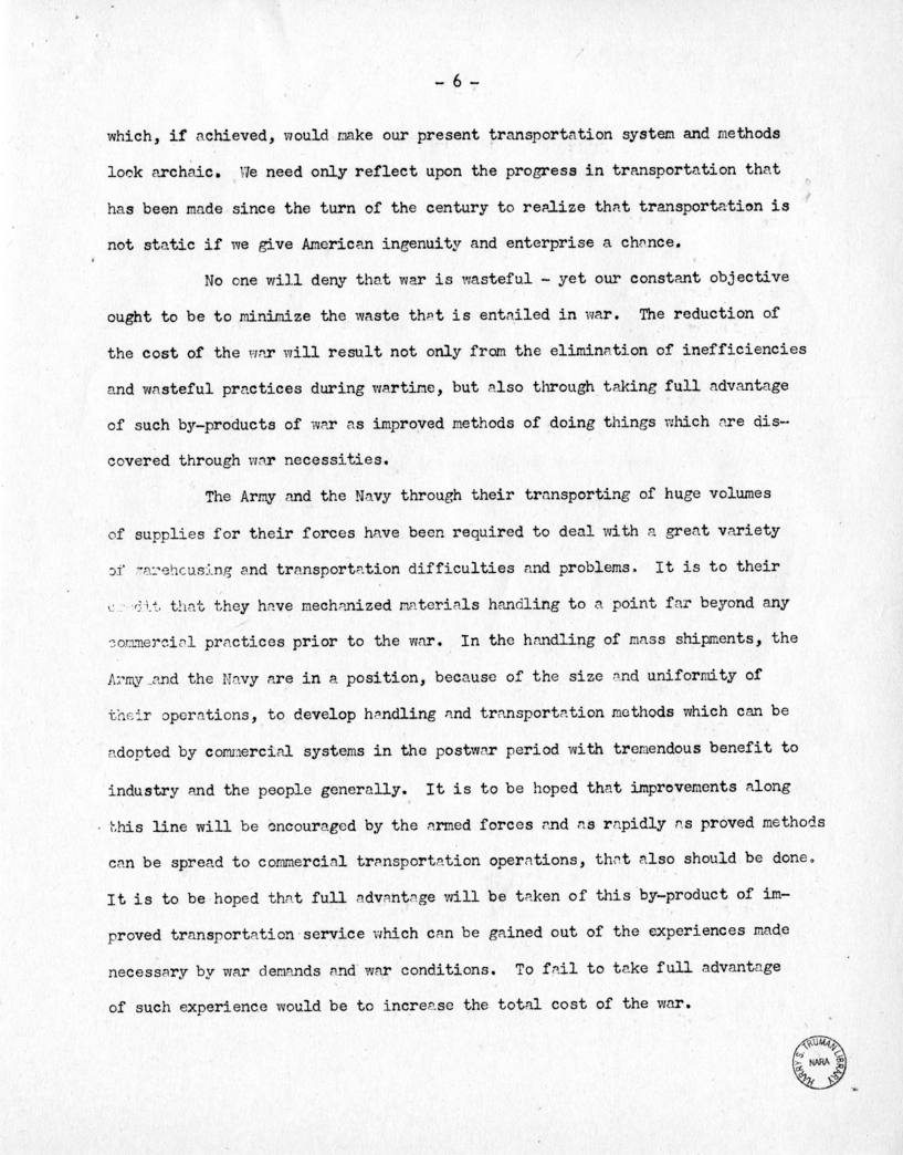 Speech of Senator Harry S. Truman Before the Allegheny Chapter of the Pennsylvania Motor Truck Association at Pittsburgh, Pennsylvania