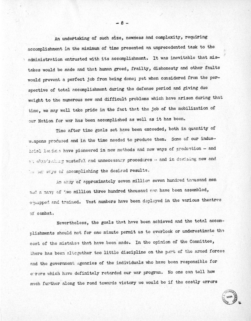 Speech of Senator Harry S. Truman Before the Allegheny Chapter of the Pennsylvania Motor Truck Association at Pittsburgh, Pennsylvania