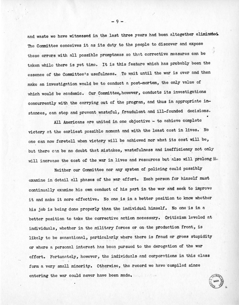 Speech of Senator Harry S. Truman Before the Allegheny Chapter of the Pennsylvania Motor Truck Association at Pittsburgh, Pennsylvania