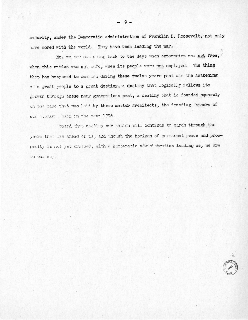 Speech of Senator Harry S. Truman at York, Pennsylvania