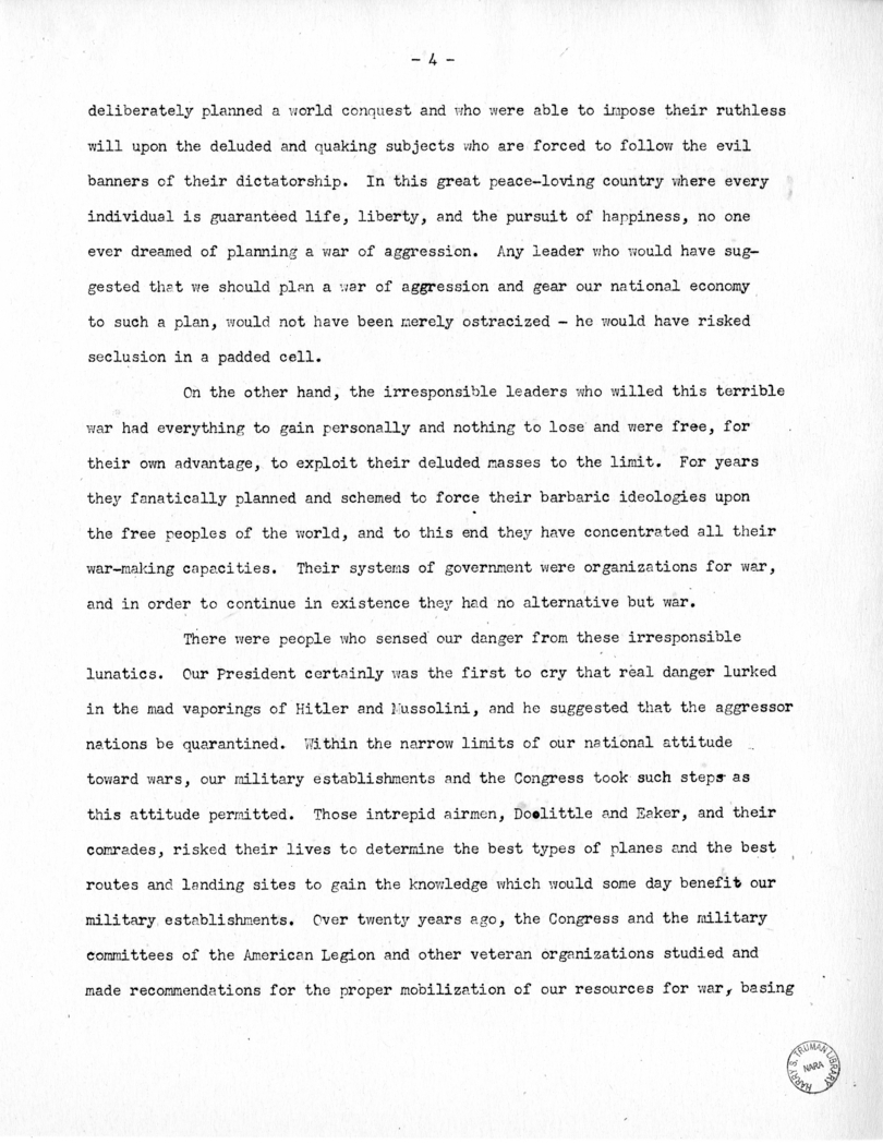 Speech of Senator Harry S. Truman at Before the Mount Washington Lodge, Kansas City, Missouri