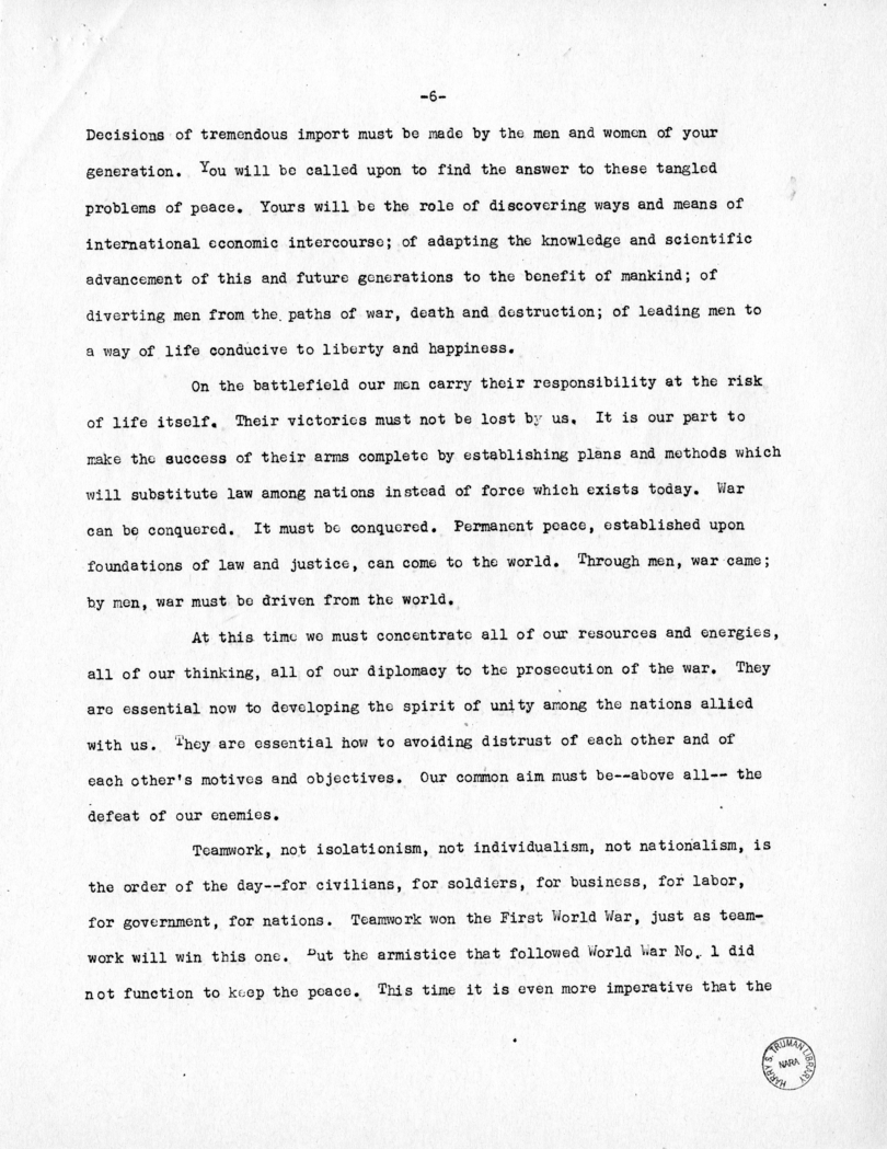 Speech of Senator Harry S. Truman at Boonville, Missouri