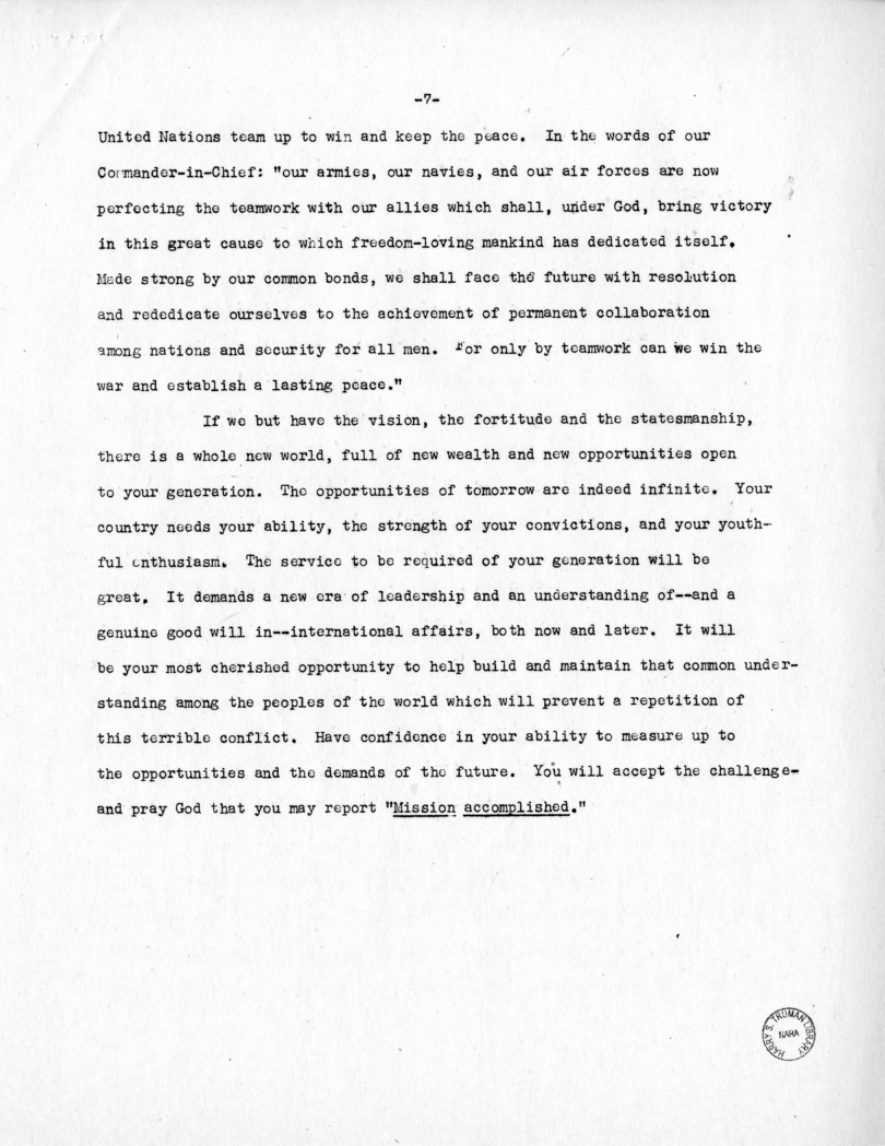 Speech of Senator Harry S. Truman at Boonville, Missouri