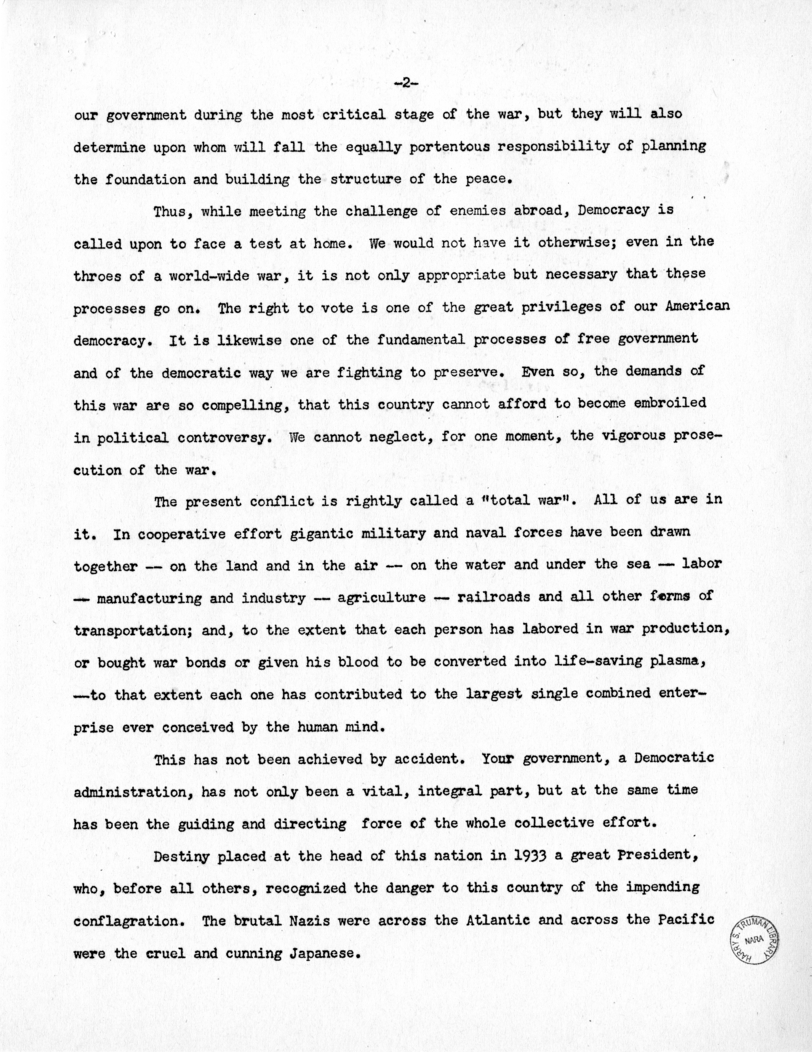 Speech of Senator Harry S. Truman to the Democratic State Convention at Jefferson City, Missouri