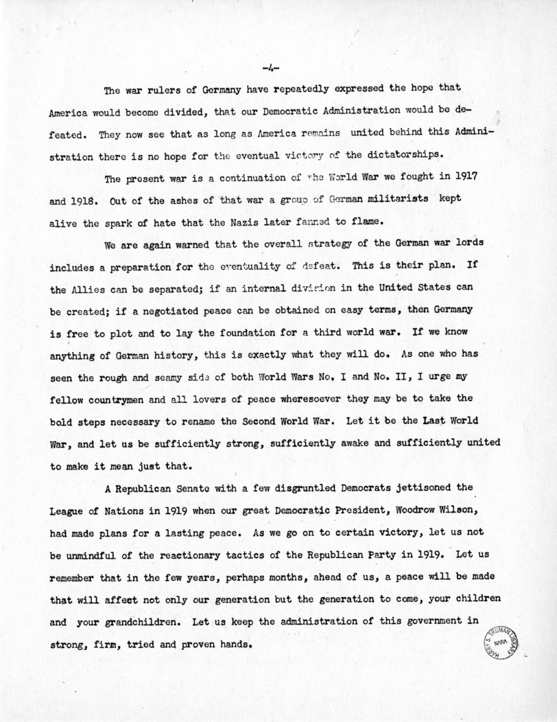 Speech of Senator Harry S. Truman to the Democratic State Convention at Jefferson City, Missouri