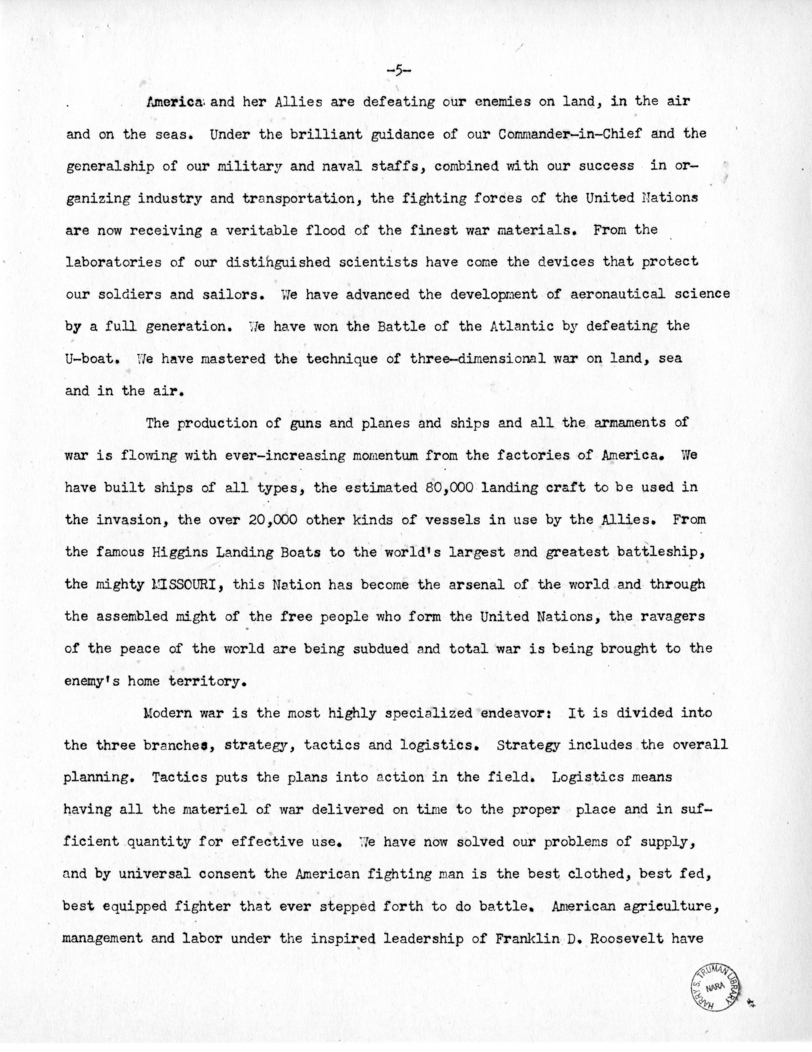 Speech of Senator Harry S. Truman to the Democratic State Convention at Jefferson City, Missouri