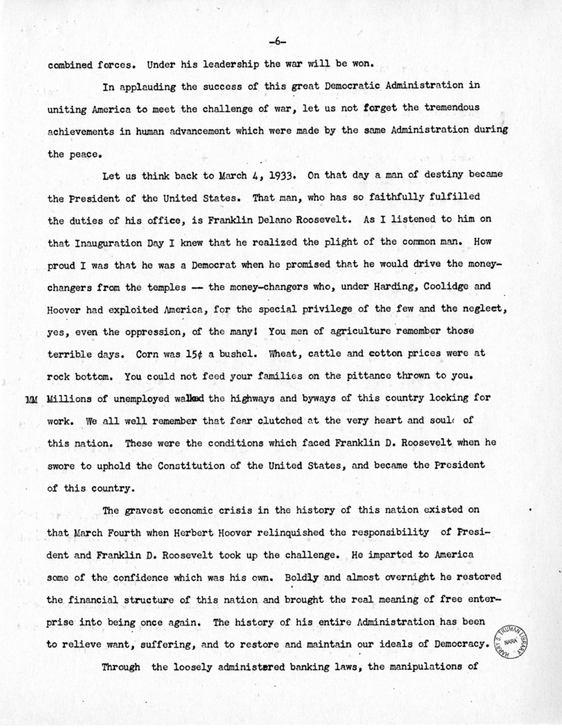 Speech of Senator Harry S. Truman to the Democratic State Convention at Jefferson City, Missouri