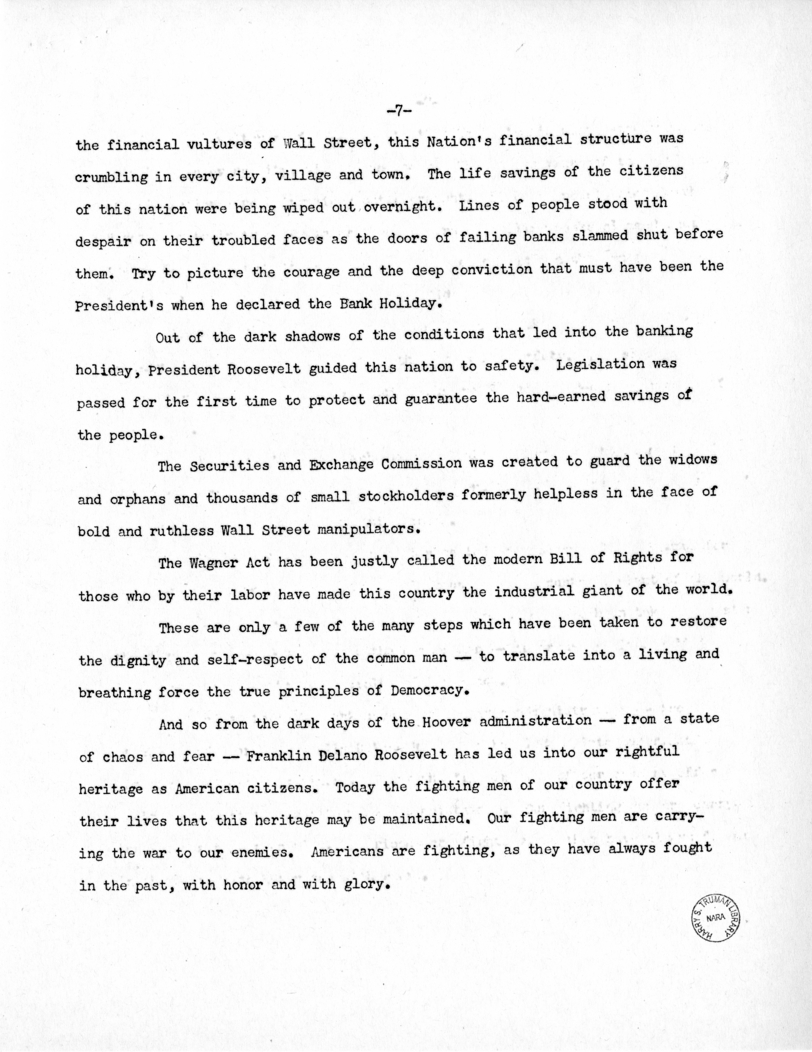 Speech of Senator Harry S. Truman to the Democratic State Convention at Jefferson City, Missouri