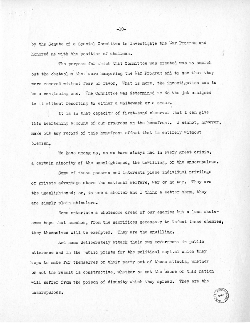 Speech of Senator Harry S. Truman to the Democratic State Convention at Jefferson City, Missouri