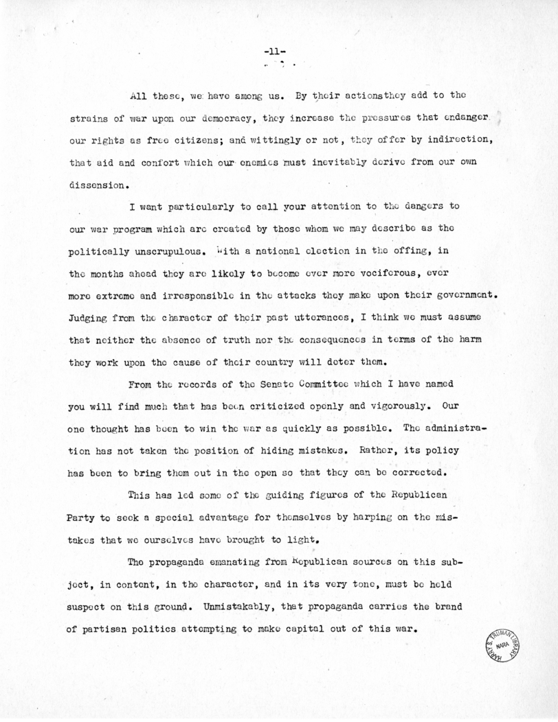 Speech of Senator Harry S. Truman to the Democratic State Convention at Jefferson City, Missouri