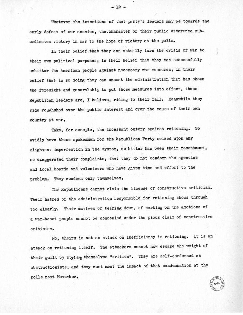 Speech of Senator Harry S. Truman to the Democratic State Convention at Jefferson City, Missouri