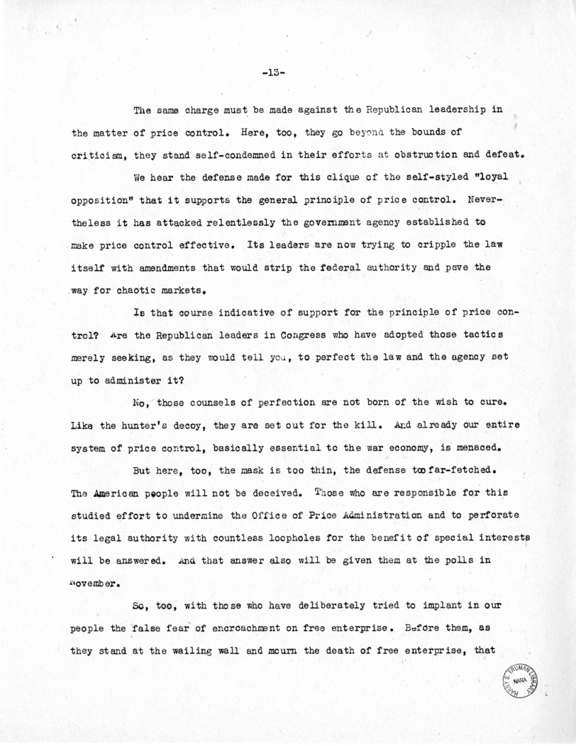 Speech of Senator Harry S. Truman to the Democratic State Convention at Jefferson City, Missouri