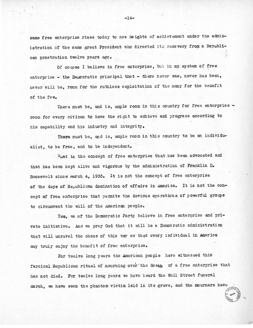 Speech of Senator Harry S. Truman to the Democratic State Convention at Jefferson City, Missouri