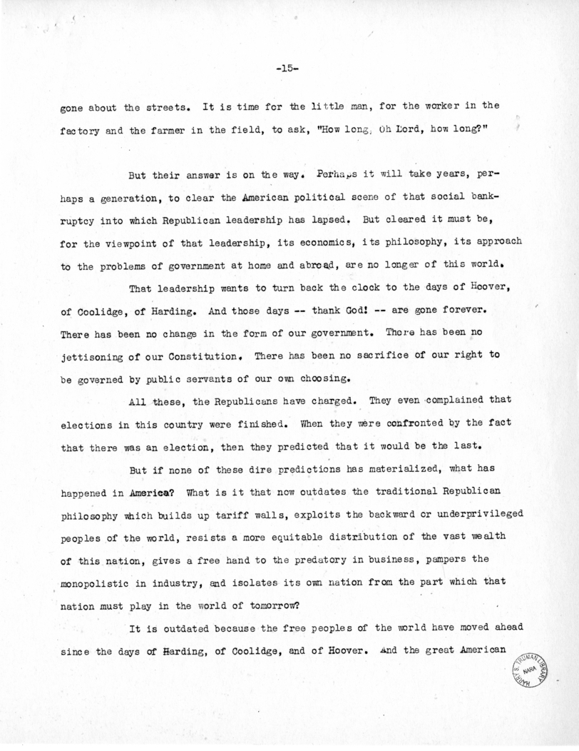Speech of Senator Harry S. Truman to the Democratic State Convention at Jefferson City, Missouri