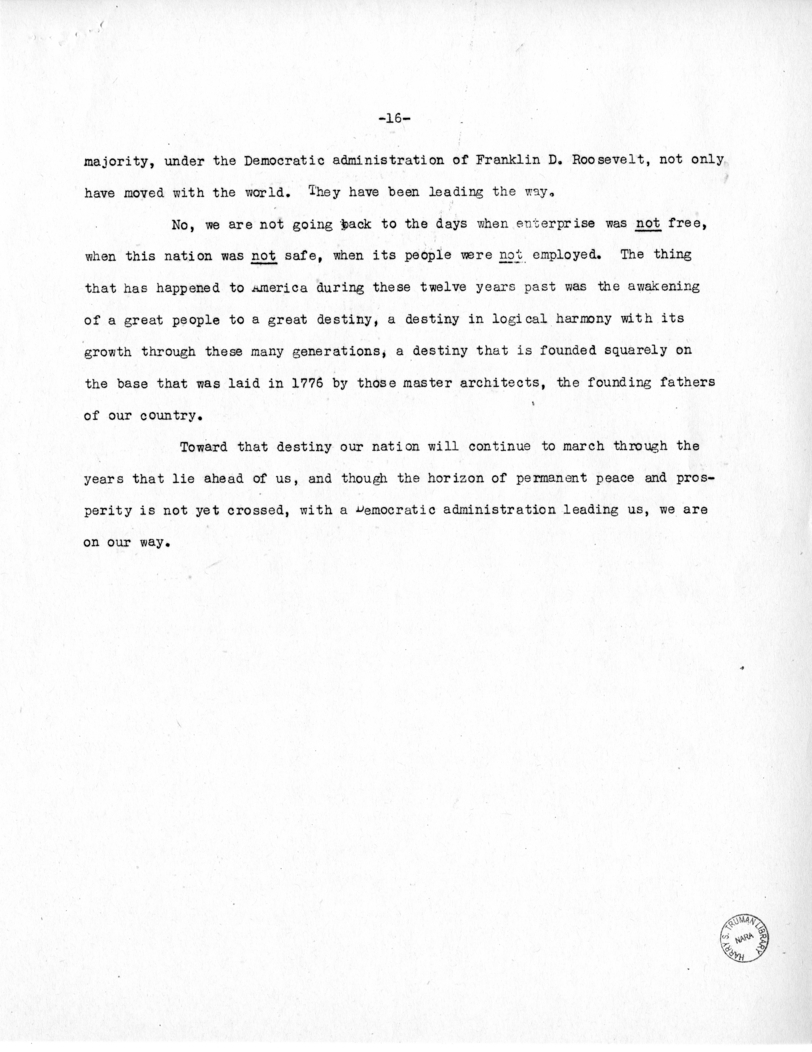Speech of Senator Harry S. Truman to the Democratic State Convention at Jefferson City, Missouri