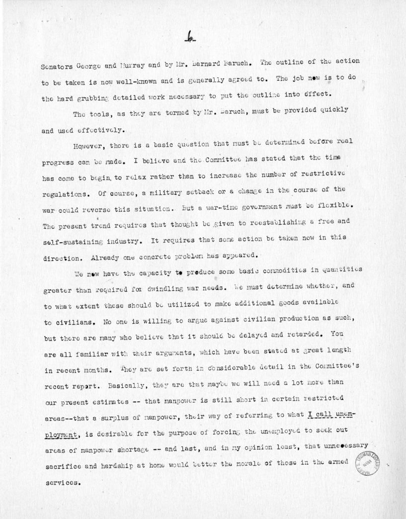 Speech of Senator Harry S. Truman at Before the Brooklyn Chamber of Commerce at Brooklyn, New York