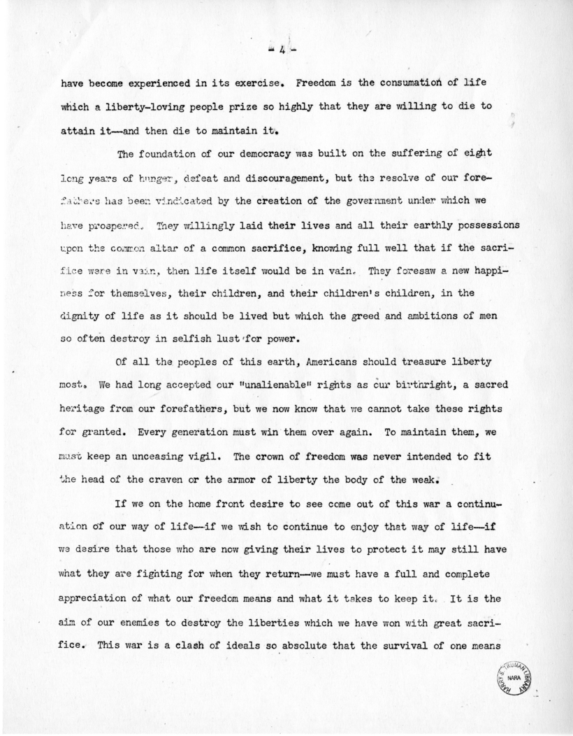 Speech of Senator Harry S. Truman at Grinnell, Iowa