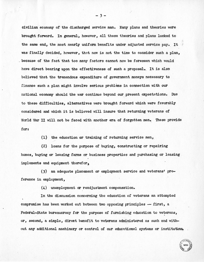 Speech of Senator Harry S. Truman Before the Veterans Employment Service Conference at St. Louis, Missouri