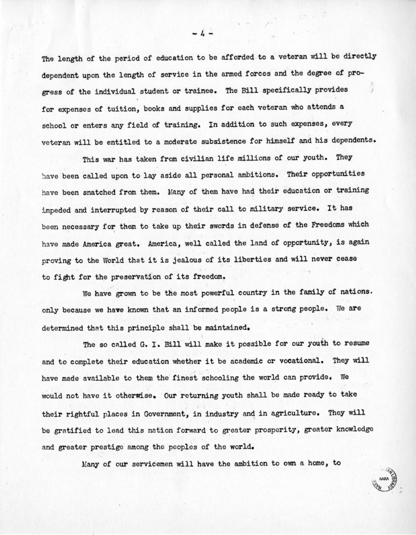 Speech of Senator Harry S. Truman Before the Veterans Employment Service Conference at St. Louis, Missouri