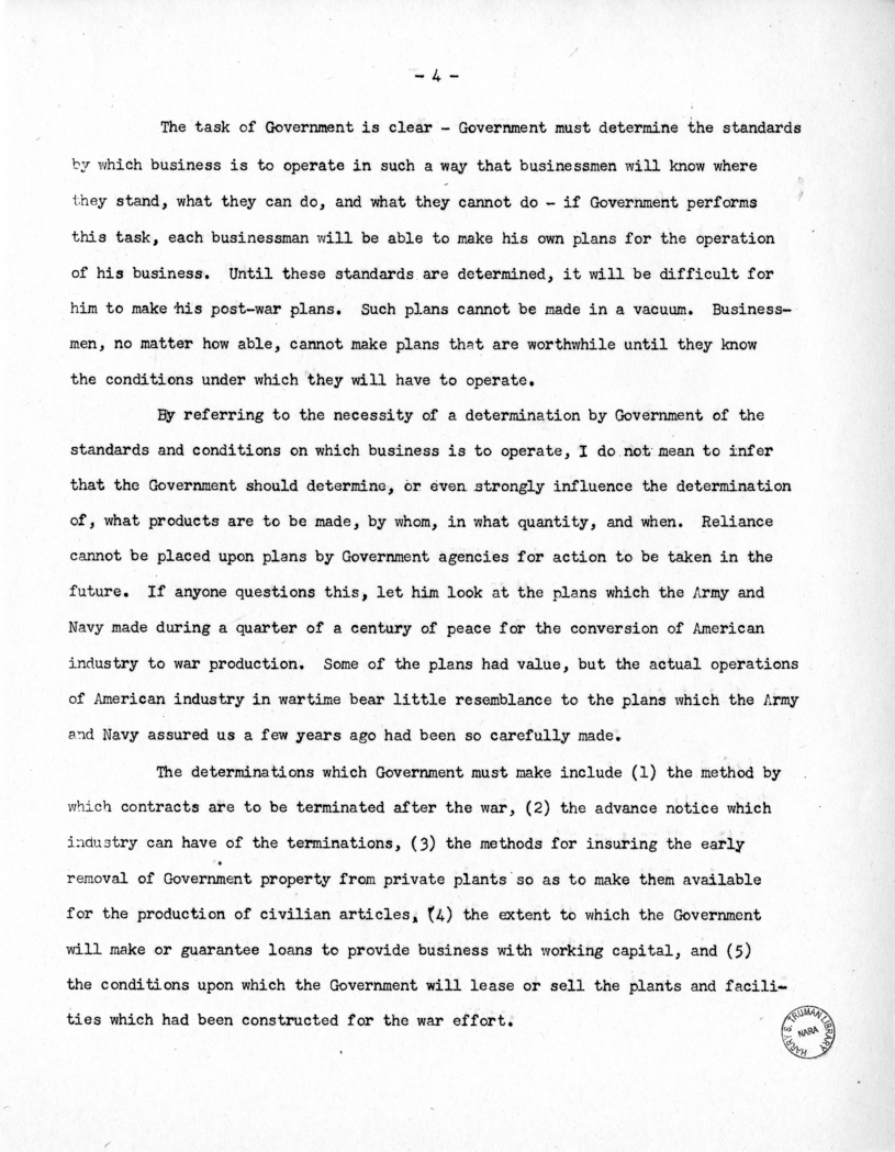 Speech of Senator Harry S. Truman Before the Post-War Planning Forum, Junior Chamber of Commerce at Cleveland, Ohio