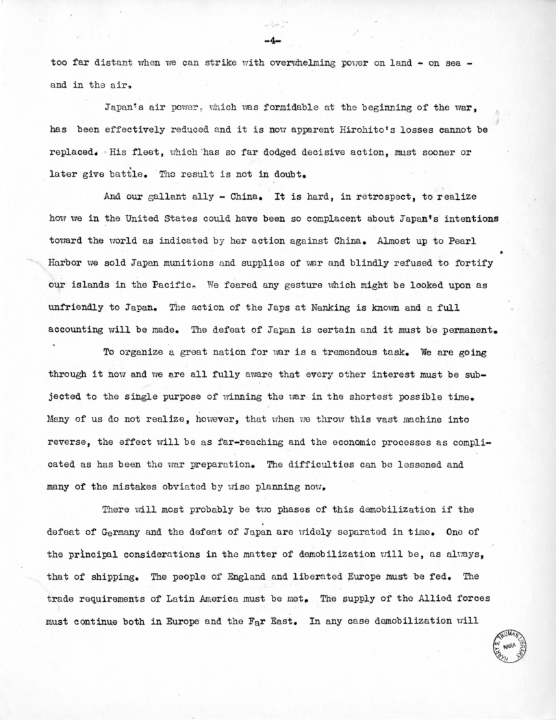 Speech of Senator Harry S. Truman at Toledo, Ohio