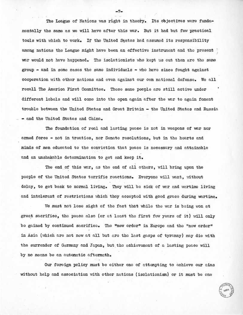 Speech of Senator Harry S. Truman at Toledo, Ohio