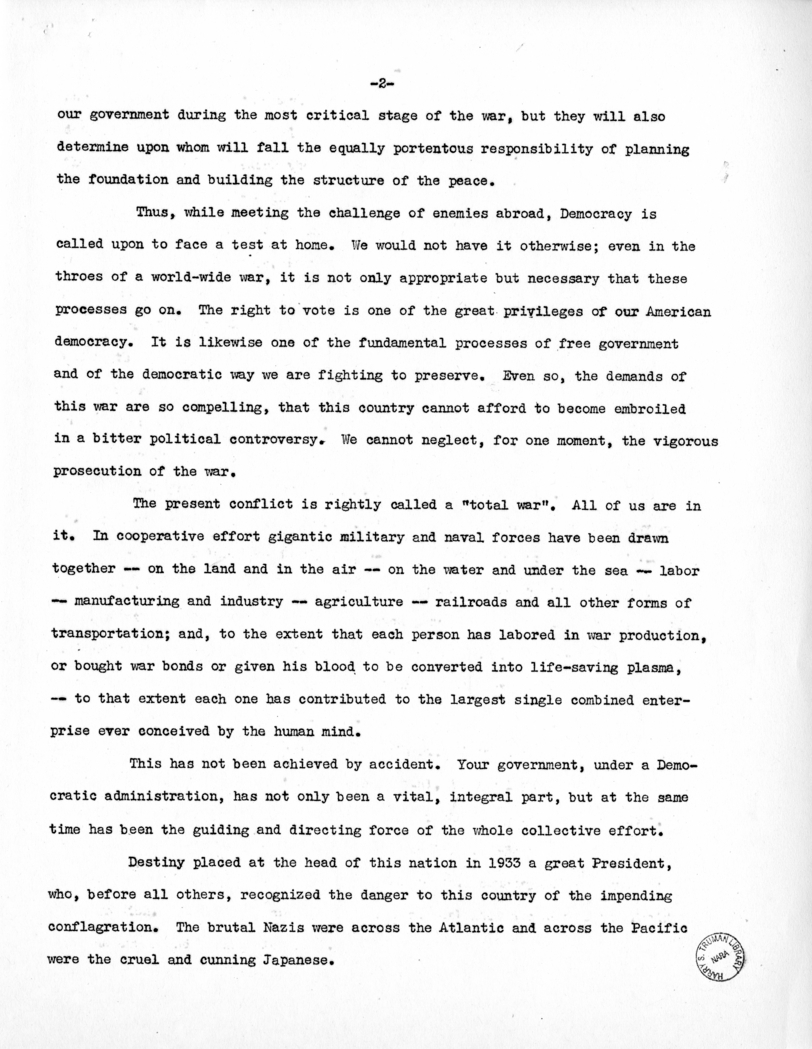 Speech of Senator Harry S. Truman to the Democratic State Convention at Denver, Colorado