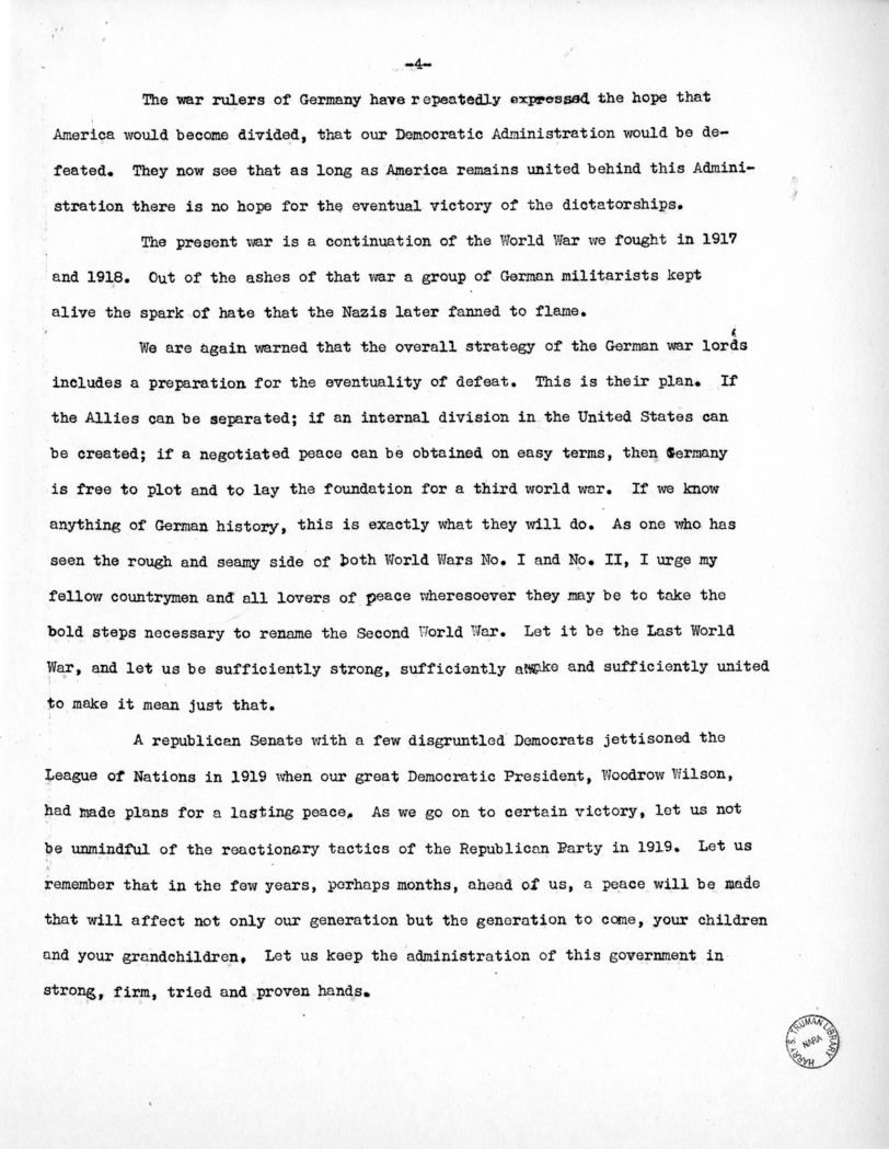 Speech of Senator Harry S. Truman to the Democratic State Convention at Denver, Colorado