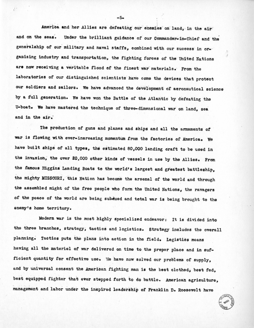 Speech of Senator Harry S. Truman to the Democratic State Convention at Denver, Colorado