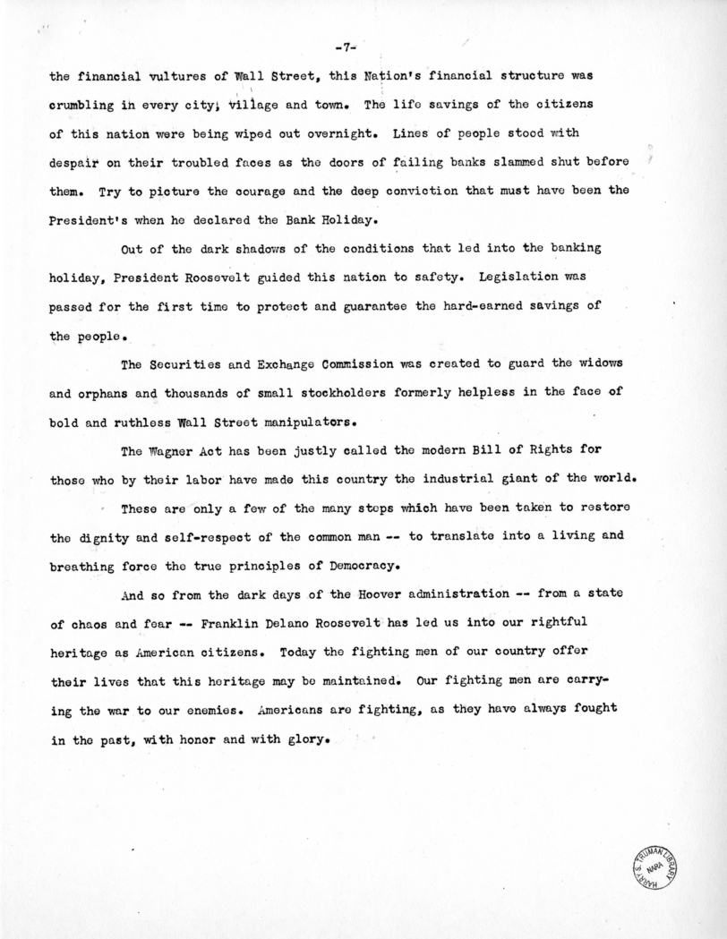 Speech of Senator Harry S. Truman to the Democratic State Convention at Denver, Colorado