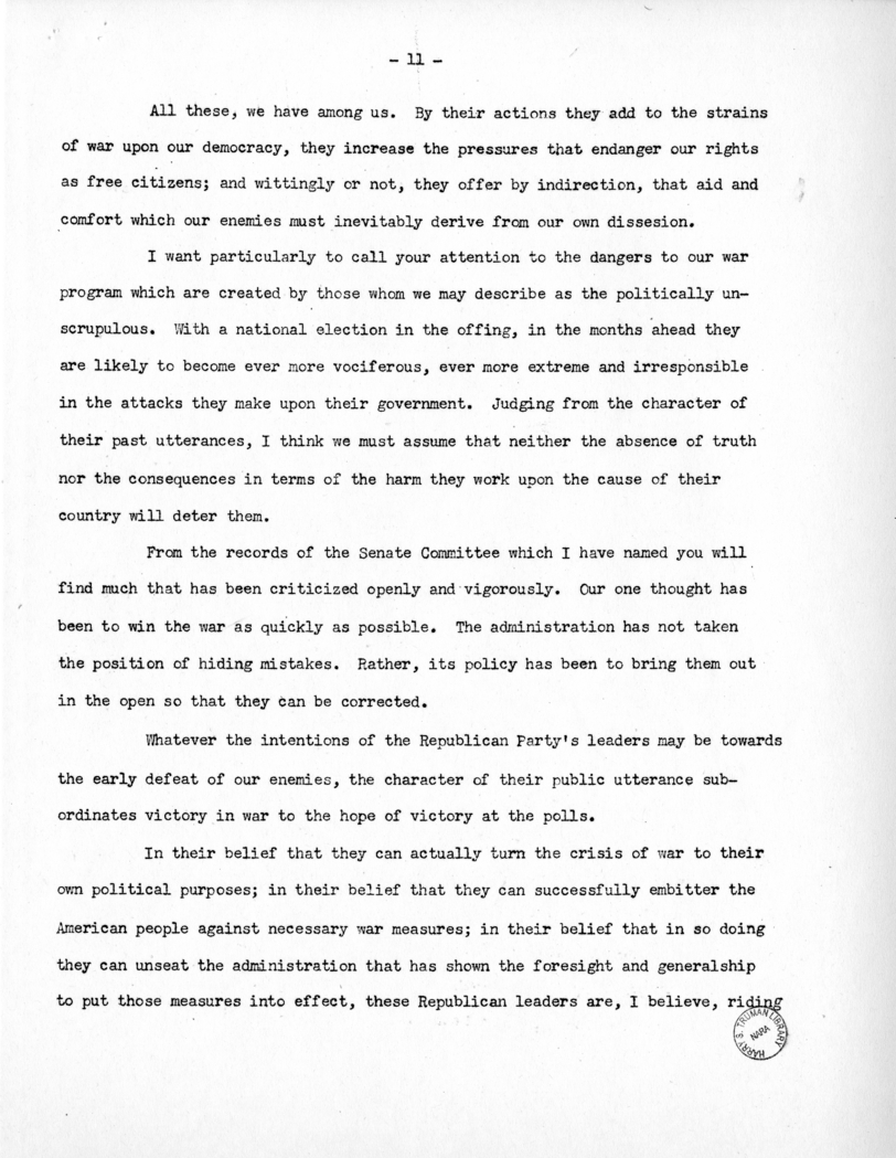 Speech of Senator Harry S. Truman to the Democratic State Convention at Denver, Colorado