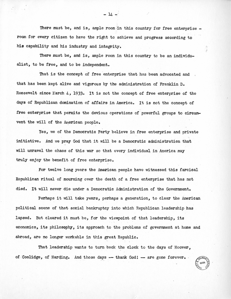 Speech of Senator Harry S. Truman to the Democratic State Convention at Denver, Colorado