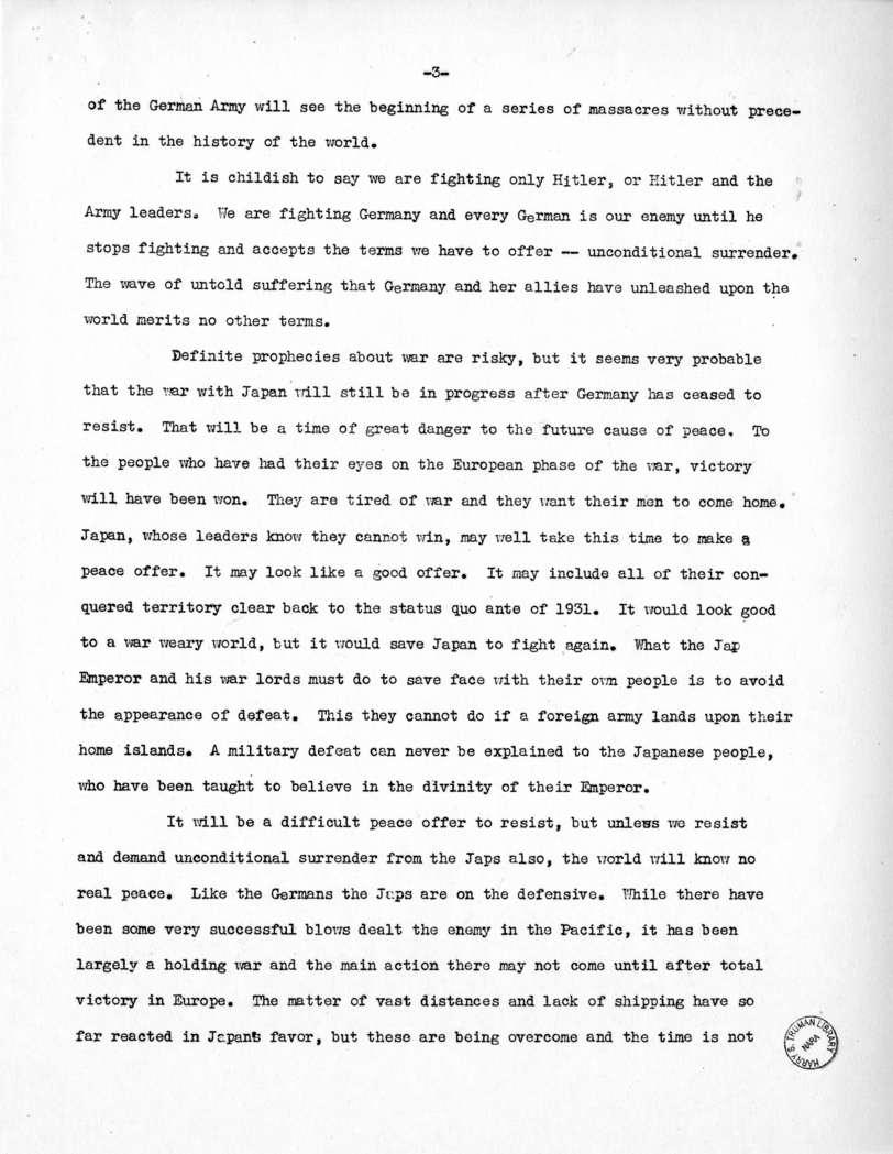 Speech of Senator Harry S. Truman to the Kiwanis Club at Denver, Colorado