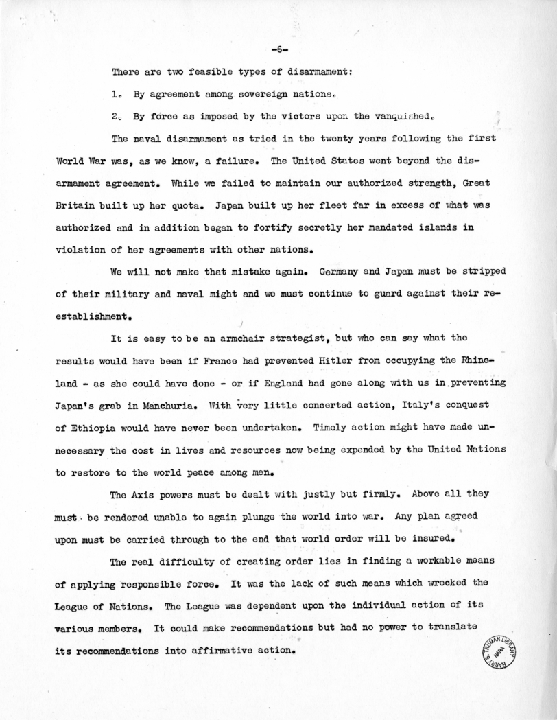 Speech of Senator Harry S. Truman to the Kiwanis Club at Denver, Colorado