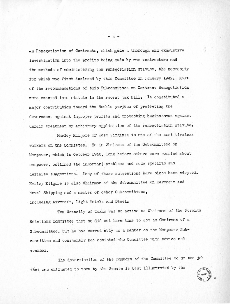 Report of Senator Harry S. Truman on the Truman Committee