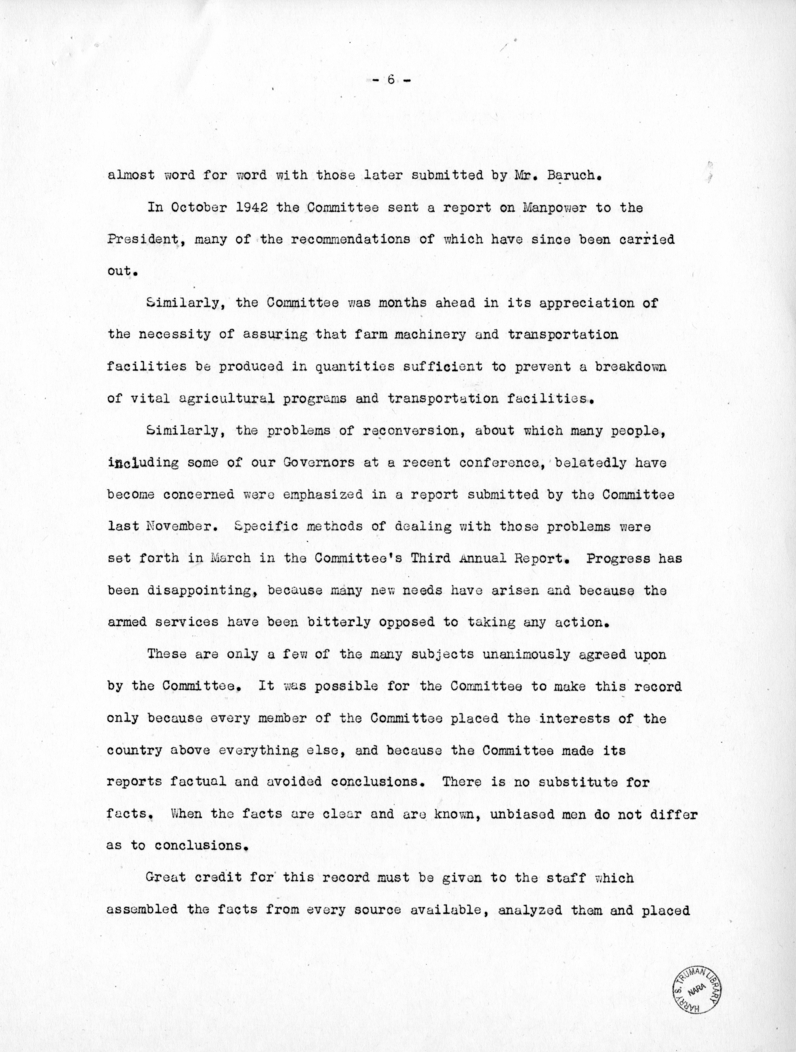 Report of Senator Harry S. Truman on the Truman Committee