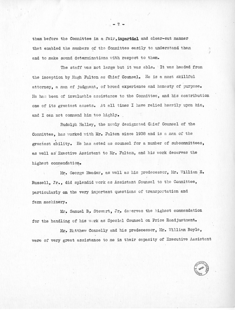 Report of Senator Harry S. Truman on the Truman Committee