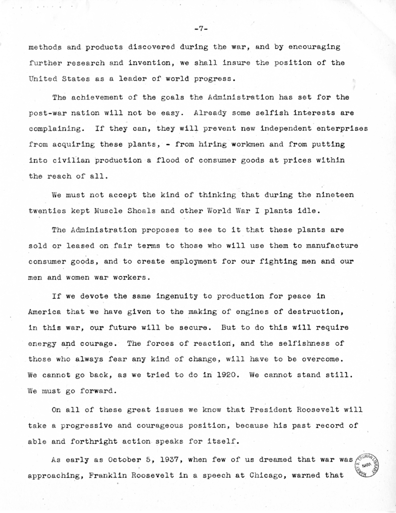 Speech of Vice Presidential Candidate Harry S. Truman at Lamar, Missouri