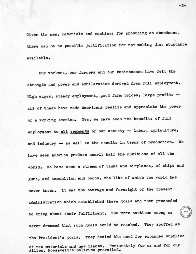 Speech of Vice Presidential Candidate Harry S. Truman