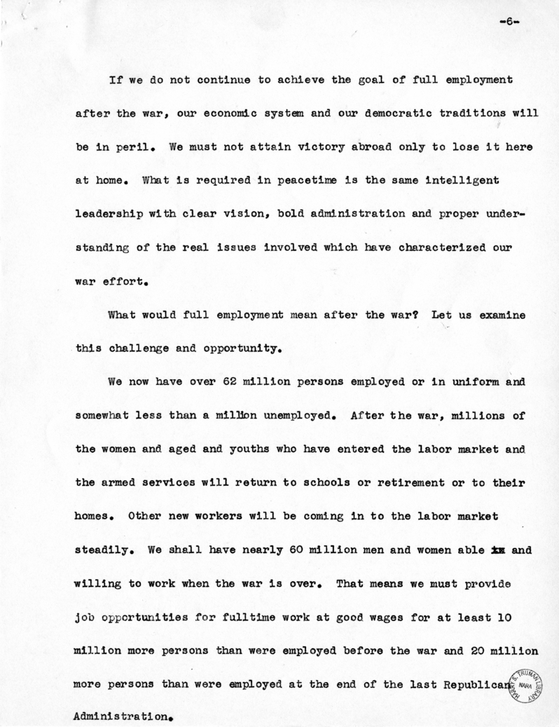 Speech of Vice Presidential Candidate Harry S. Truman