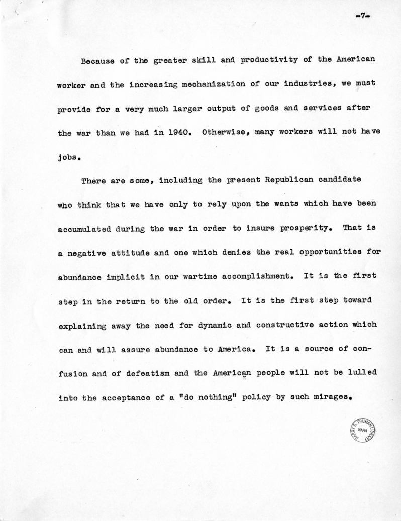 Speech of Vice Presidential Candidate Harry S. Truman