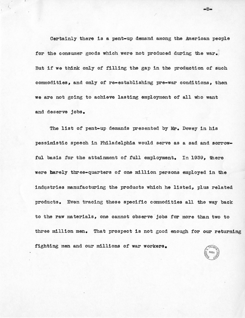 Speech of Vice Presidential Candidate Harry S. Truman