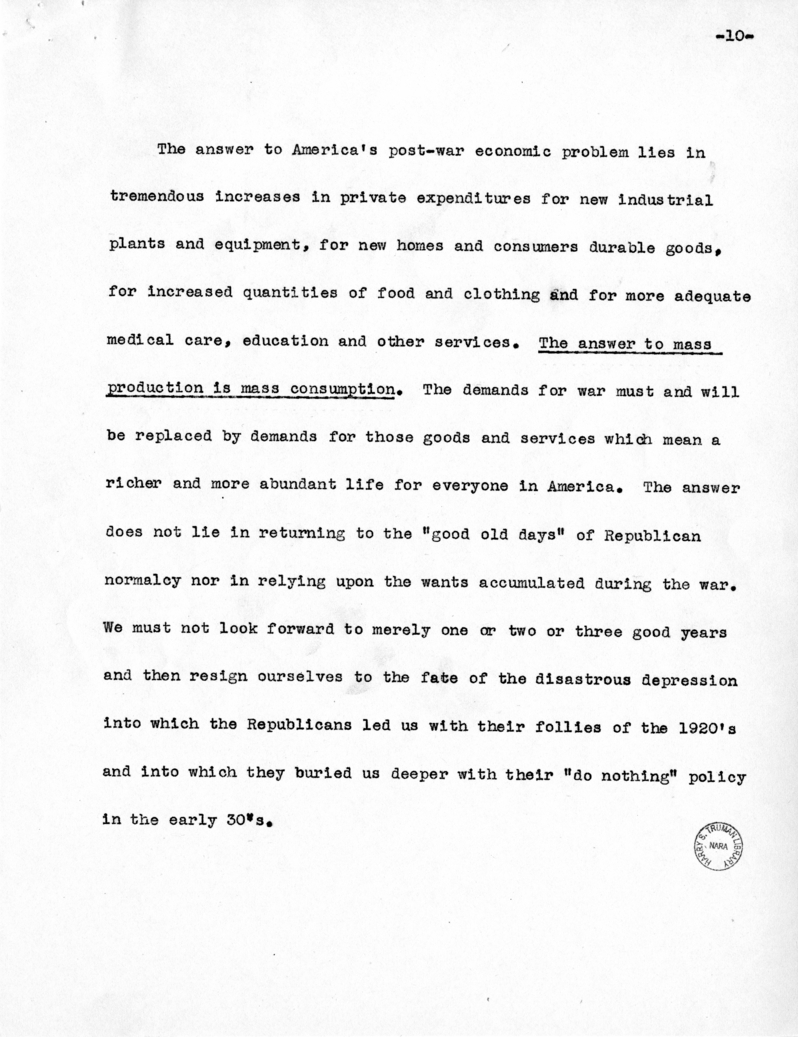 Speech of Vice Presidential Candidate Harry S. Truman
